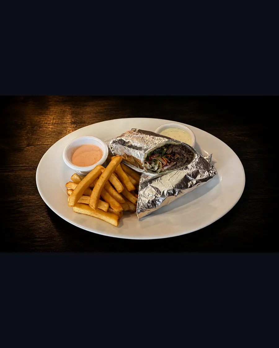 Dürüm sandwich served with fries