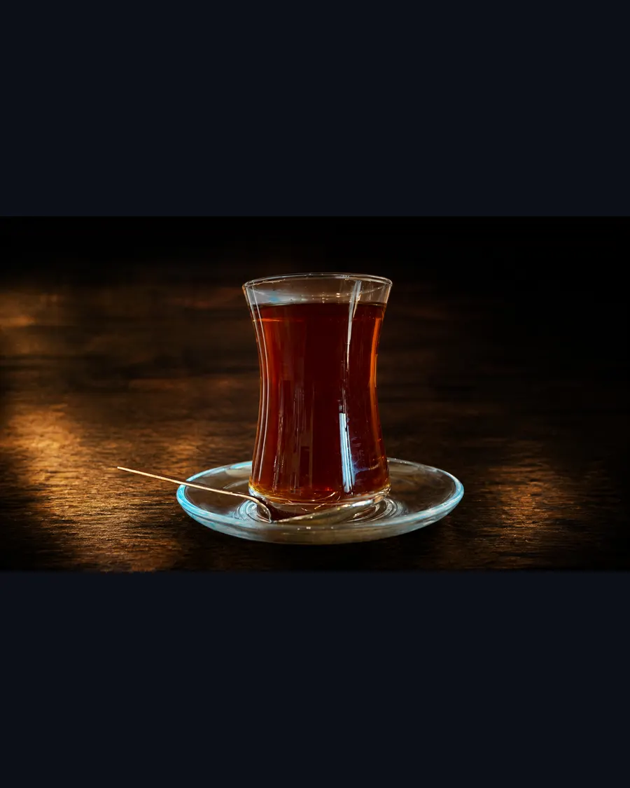 Traditional Turkish tea in a tulip-shaped glass