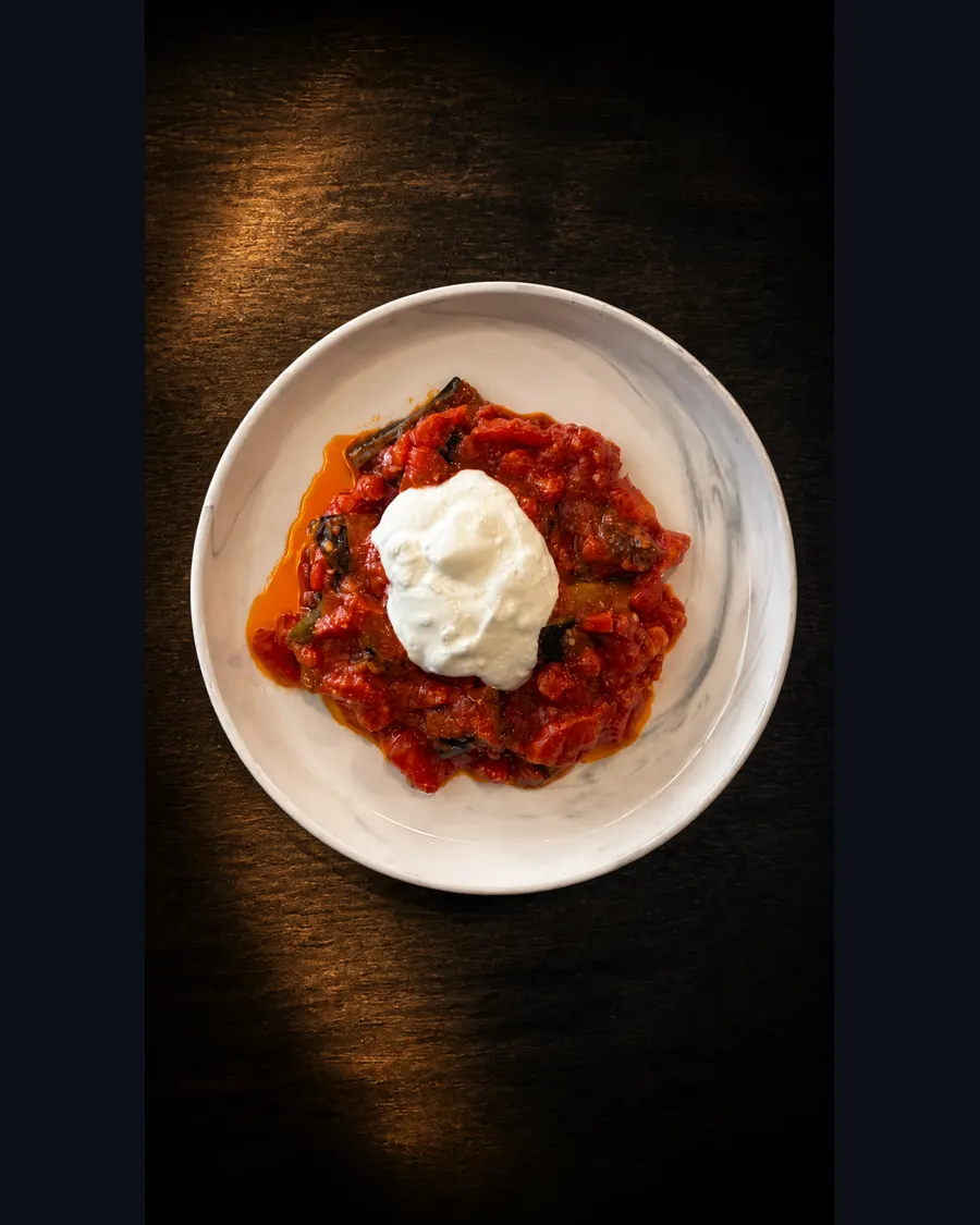 Eggplant meze topped with yogurt